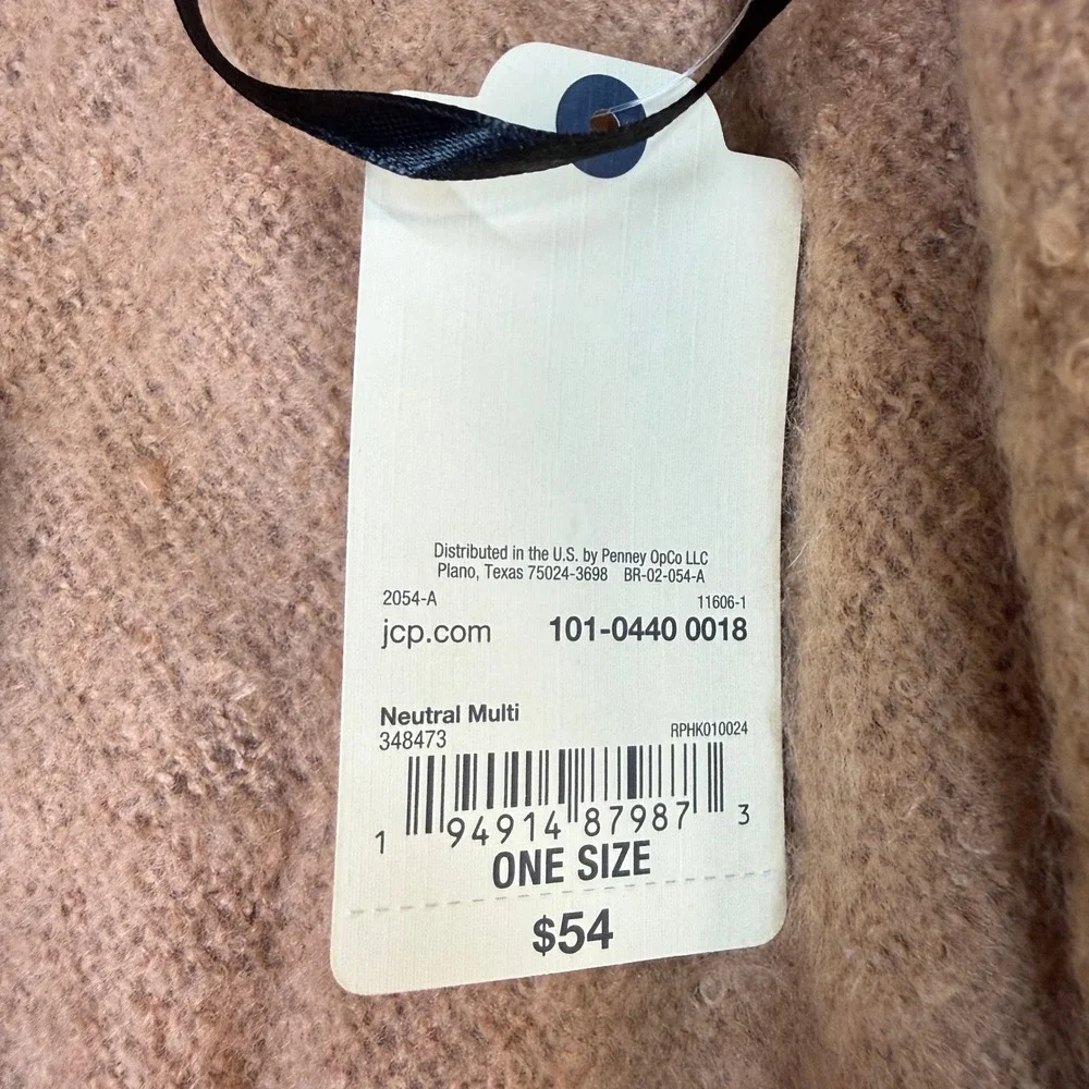 MSRP $54 St. John's Bay Shawl Wrap Womens One Size Neutral Multi Plaid Fringe